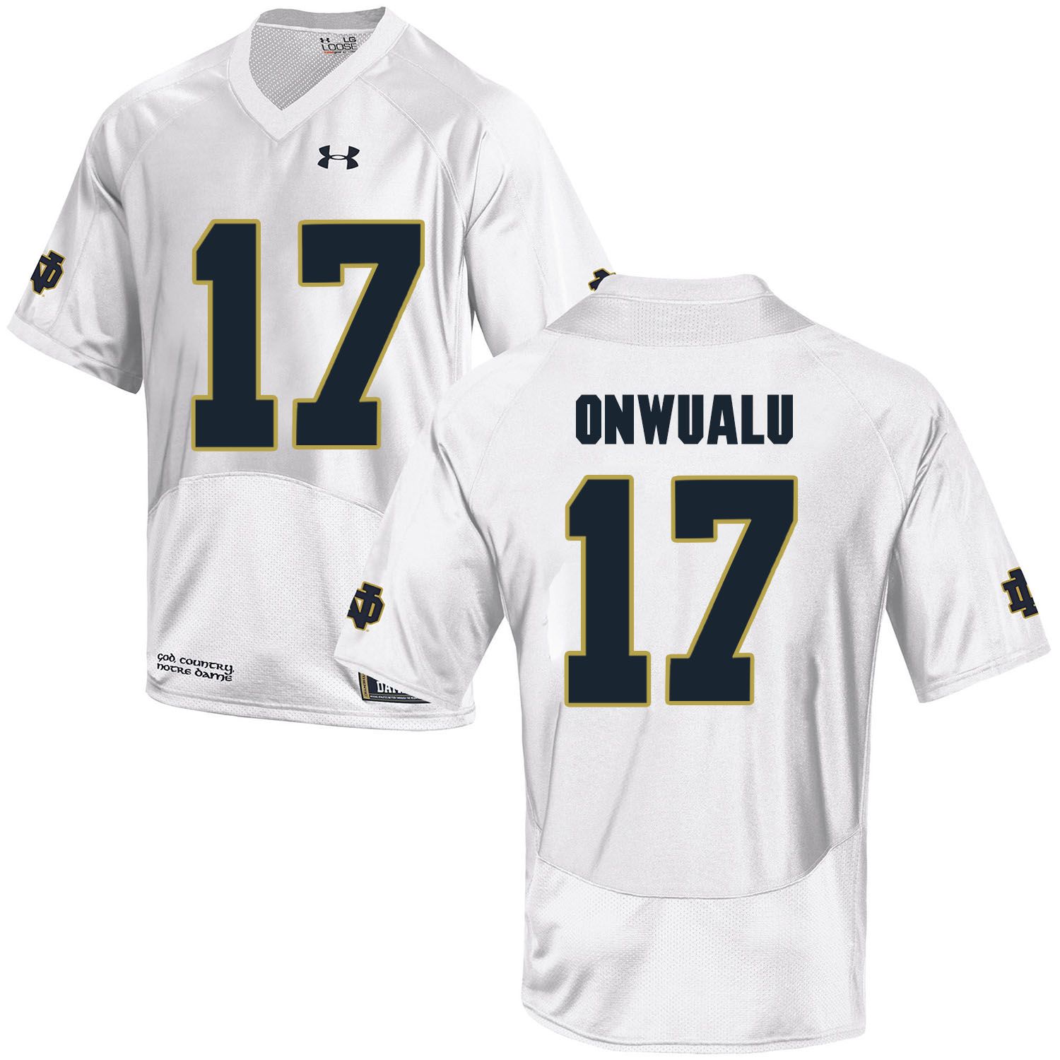 Men Norte Dame Fighting Irish #17 Onwualu White Customized NCAA Jerseys->->Custom Jersey